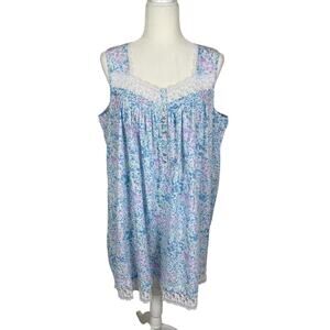 Eileen West 100% Cotton Floral Lace Nightgown Size Large Cottage Prairie